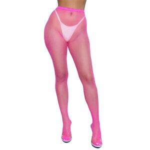 High Waisted Fishnet Pantyhose - Hot Pink